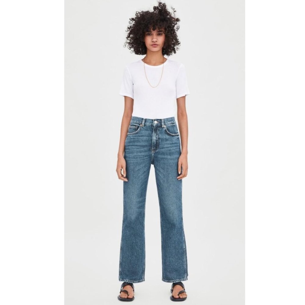 Zara Relaxed Fit Hi-Rise Straight Leg Jeans